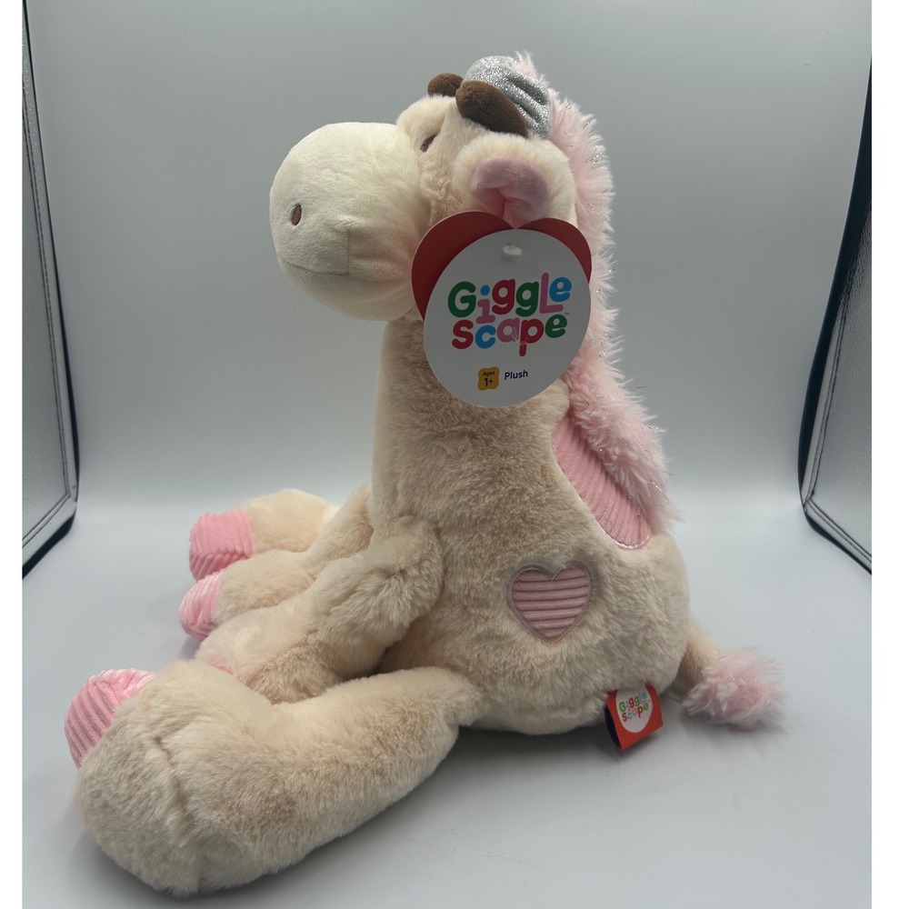 Giggle Scape Plush Unicorn Giraffe Pink Cream Heart Corduroy Stuffed‎ Animal NWT